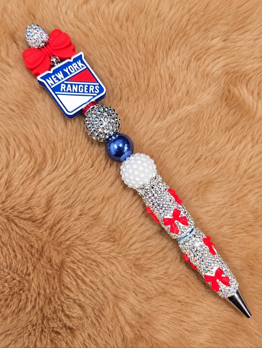 New York Rangers Rhinestone Beaded Pen ❤️💙🏒 - Picture 1 of 3
